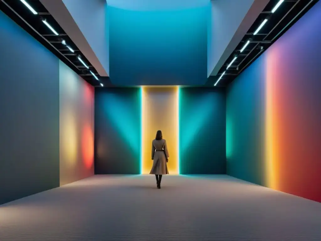 Alucinante sala de exposiciones de arte contemporáneo con instalaciones de luz