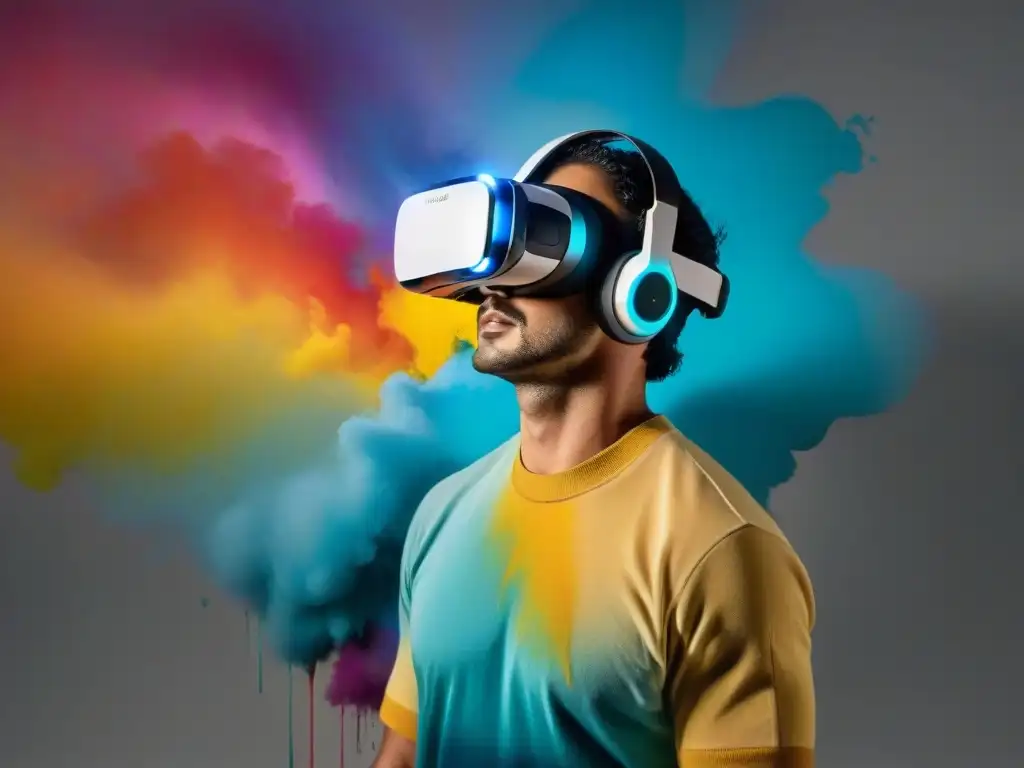 Fusión de arte: casco VR y paleta de pintor, reflejo de la innovación en el arte contemporáneo uruguayo impacto sociedad