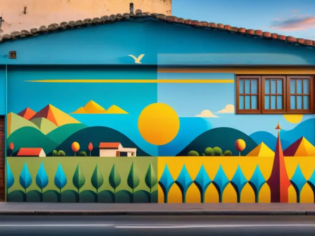 Arte comunitario en Uruguay: Mural vibrante que refleja unidad y creatividad en una bulliciosa vecindad urbana