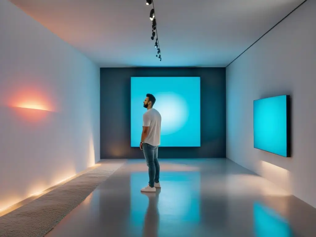 Interacción en galería de arte contemporáneo en Uruguay con instalaciones digitales innovadoras
