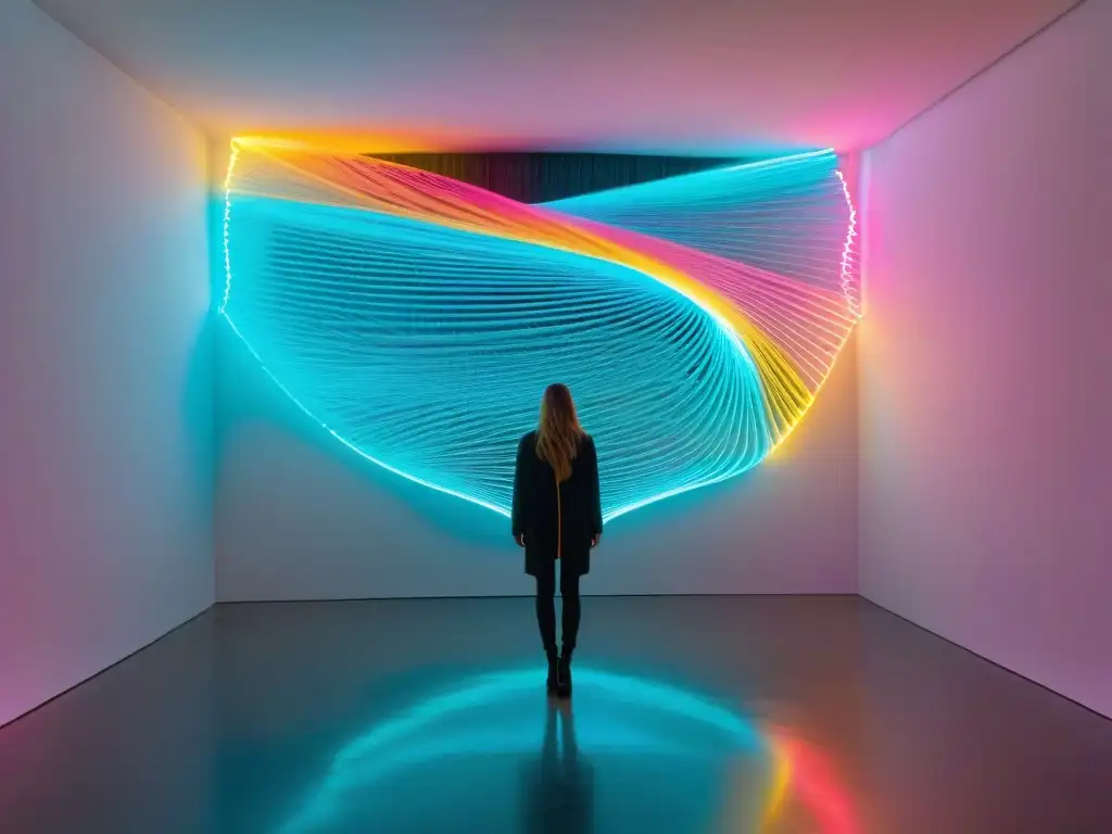 Arte contemporáneo en Uruguay: Instalaciones efímeras con hilos neon danzantes suspendidos en el aire