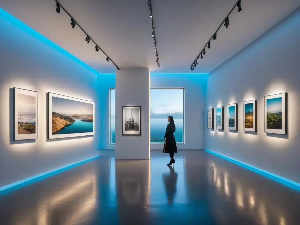 Explora el arte contemporáneo uruguayo en una galería impactante, con esculturas en el centro iluminadas por un foco