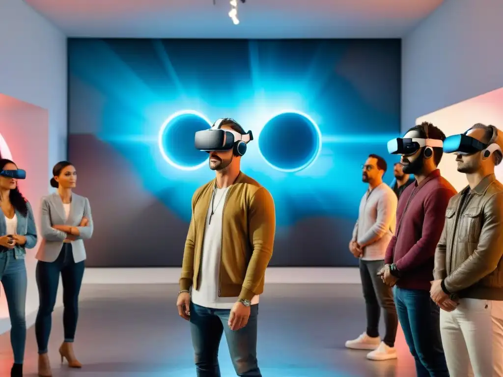 Exposición de arte contemporáneo uruguayo en realidad virtual con esculturas digitales y visitantes en VR