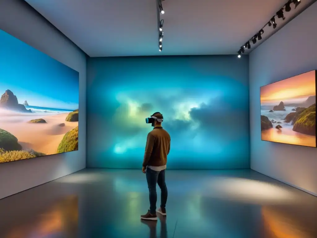 Exposición de arte contemporáneo uruguayo en realidad virtual en galería futurista 8k