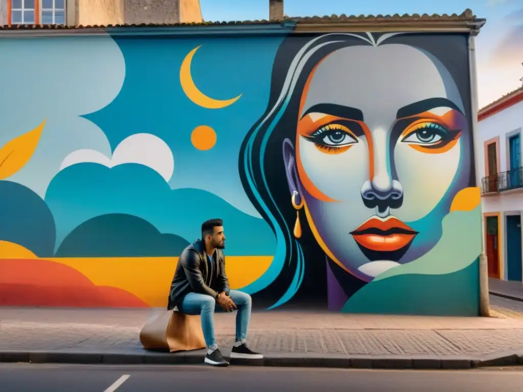 Arte urbano en Uruguay con impacto social: murales vibrantes y expresivos en una bulliciosa calle