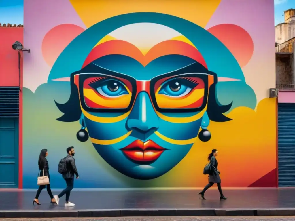 Arte urbano transformando percepción Uruguay: mural colorido y detallado en Montevideo, fusionando vida local con estilo contemporáneo