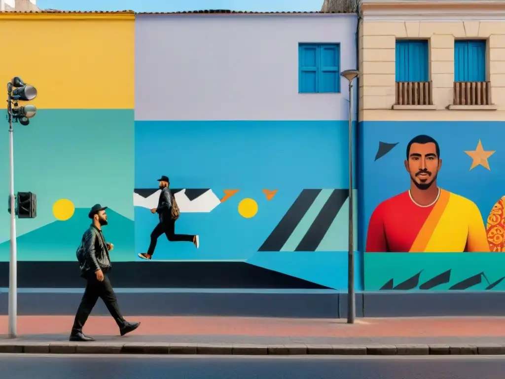 Arte urbano refleja vida cotidiana en vibrante mural de Montevideo, fusionando cultura tradicional con técnicas modernas