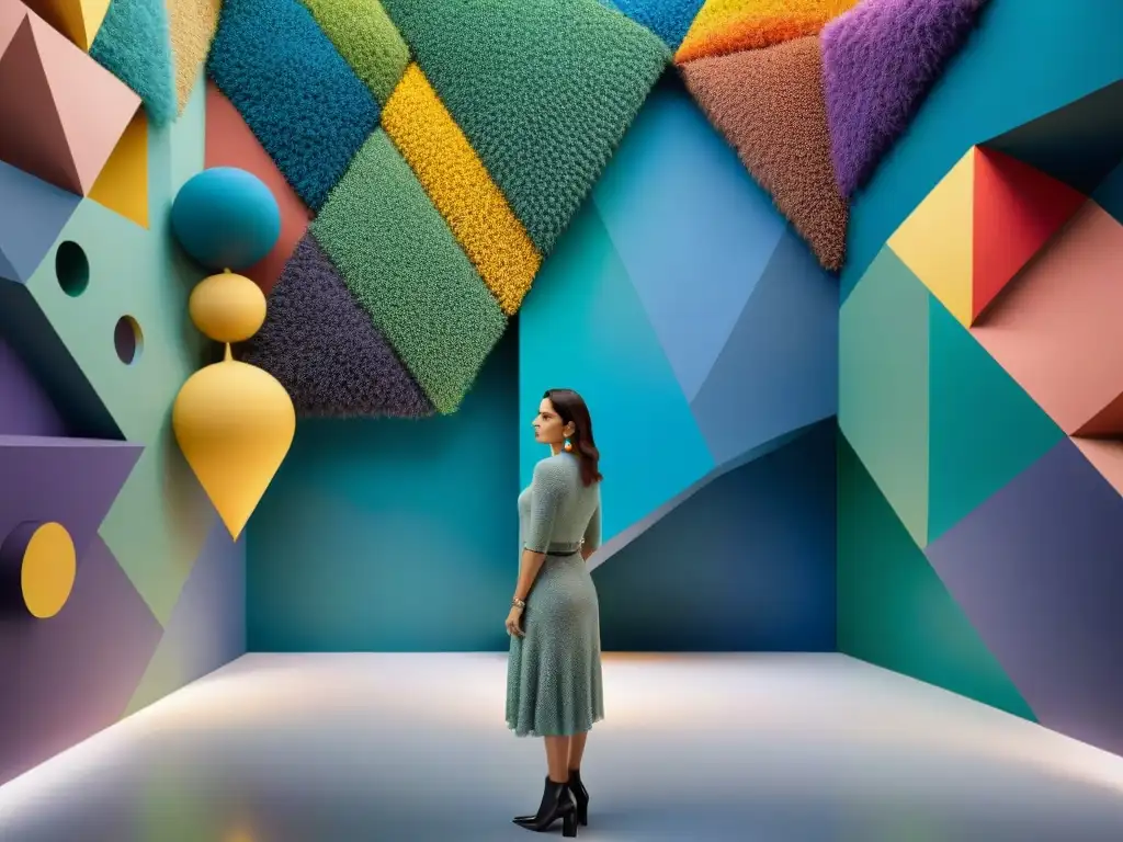 La artista Marta Minujín frente a su instalación de arte inmersivo, rodeada de colores y texturas vibrantes