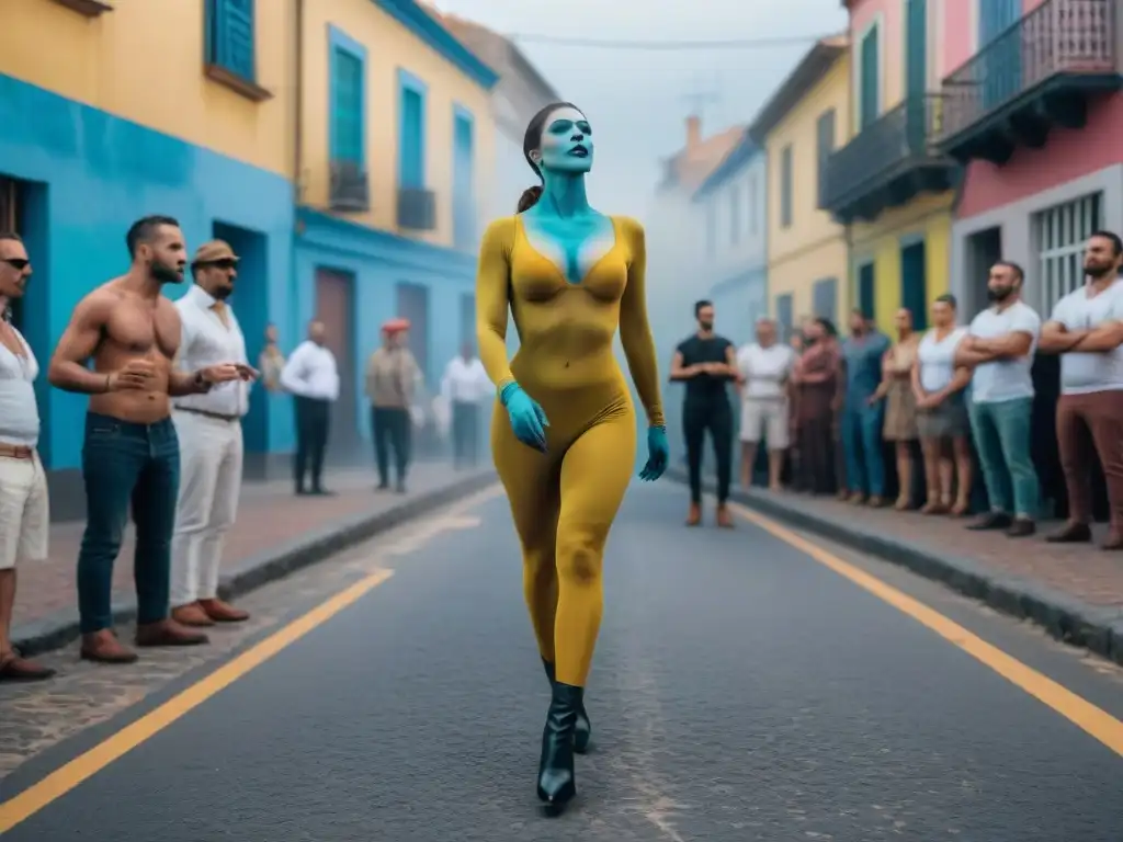 Artista de performance en Uruguay crea arte corporal en la calle, fusionando tradición e innovación