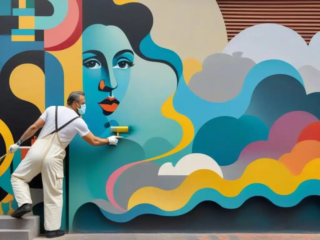 Un artista uruguayo restaura mural en la ciudad usando innovaciones tecnológicas