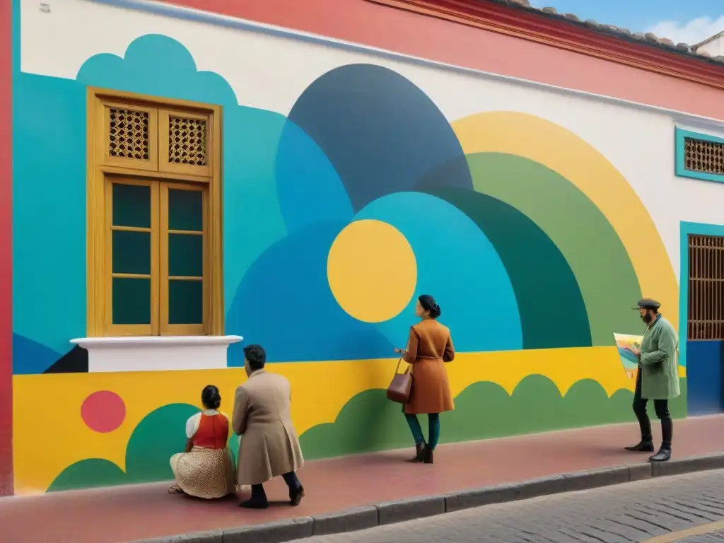 Un artista uruguayo crea un mural vibrante en Montevideo, rodeado de espectadores