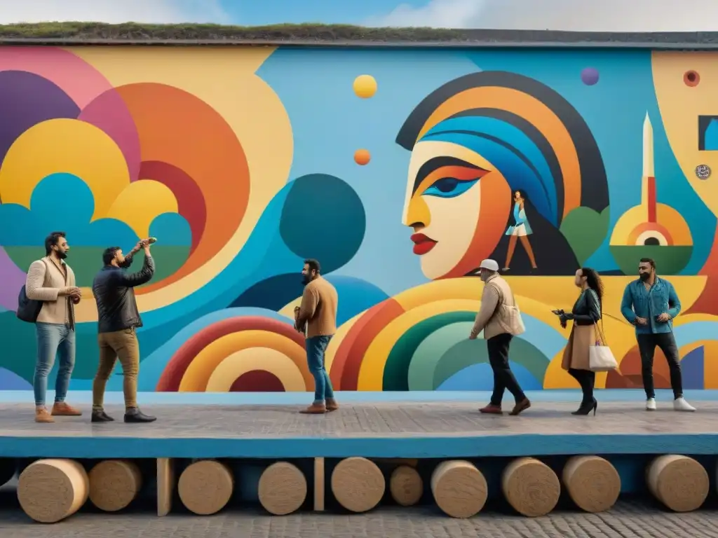 Artistas uruguayos crean mural en plaza