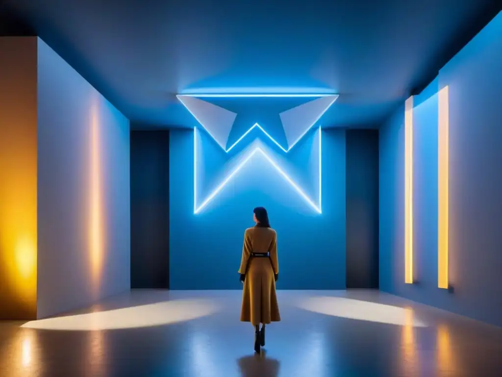 Instalación artística futurista en centro cultural de arte contemporáneo en Uruguay, fusionando tradición e innovación LED