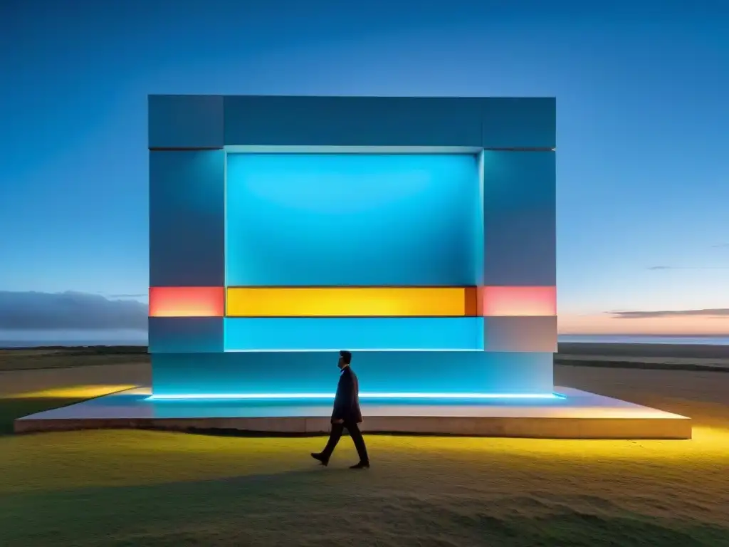 Instalación artística futurista en Uruguay fusionando elementos tradicionales con tecnología moderna y archivos históricos arte contemporáneo Uruguay