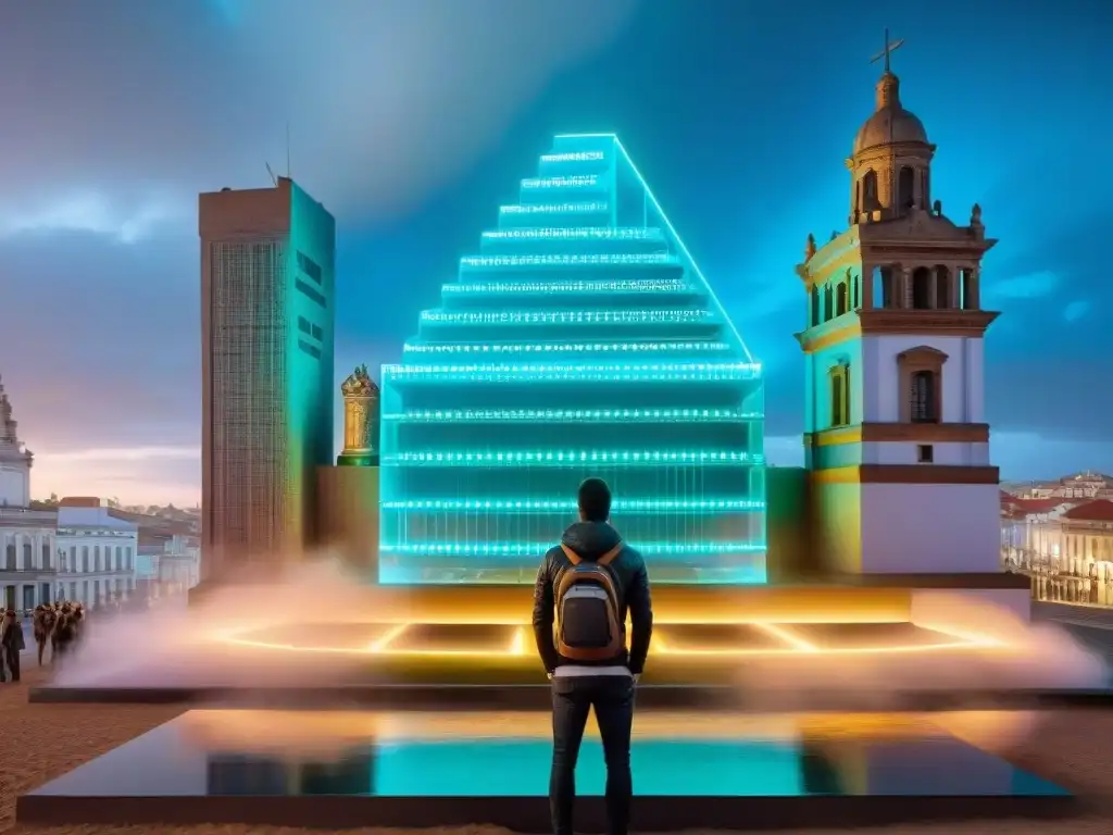 Instalación artística futurista en Uruguay fusiona tecnología y tradición: esculturas LED, hologramas y galerías virtuales en una ciudad digital