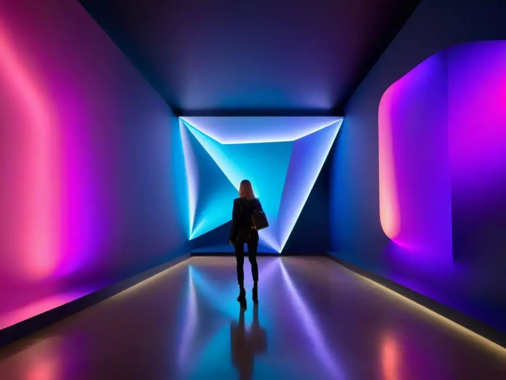 Instalación artística de tecnología LED en Uruguay: intrincado juego de colores y sombras en galería de arte