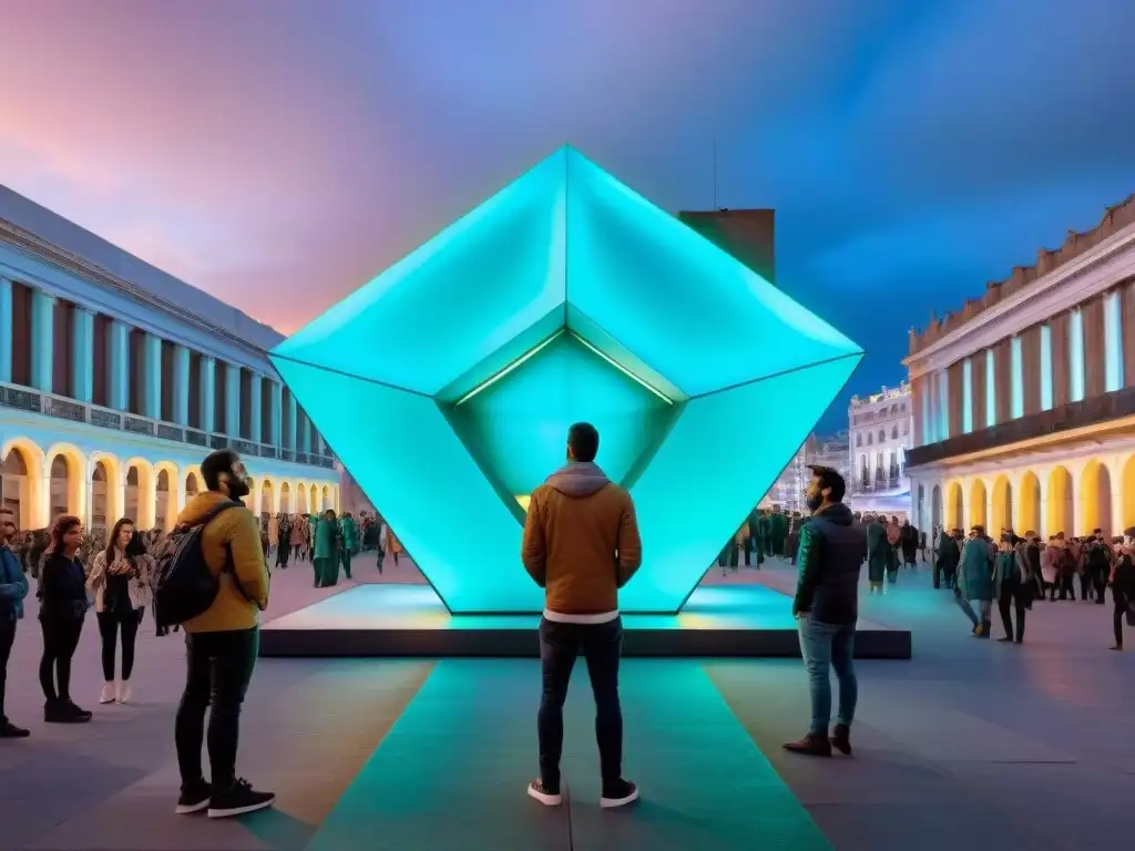 Un cautivador arte interactivo en Uruguay: escultura geométrica con luces LED cambiantes y proyecciones interactivas en Montevideo