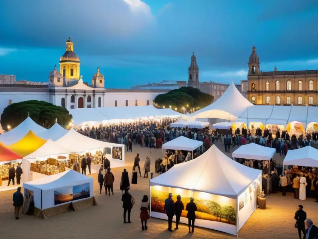 Colorida feria de arte en Montevideo, Uruguay, muestra obras locales en un ambiente vibrante