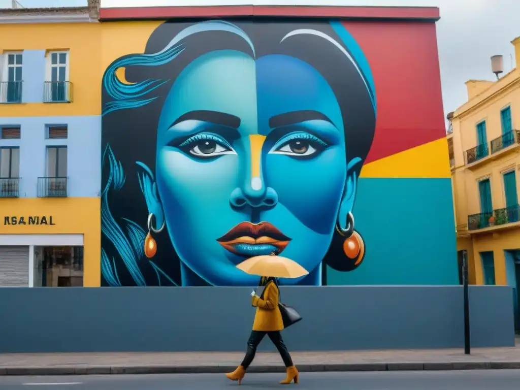 Colorido mural urbano en Uruguay, refleja comunidad unida en proyecto comunitario de arte contemporáneo