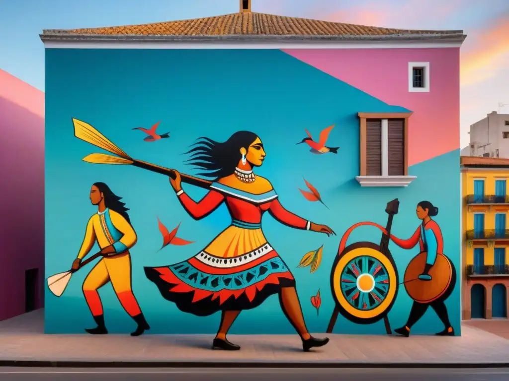 Celebración cultural: mural de arte contemporáneo indígena en Montevideo, Uruguay