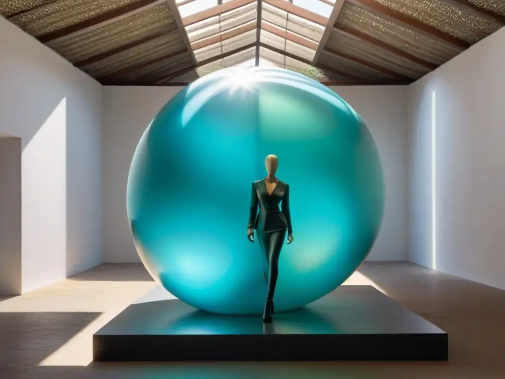 Escultura de arte contemporáneo en Uruguay con materiales vanguardistas como vidrio, metal y plásticos reciclados, destacando juego de luces y sombras