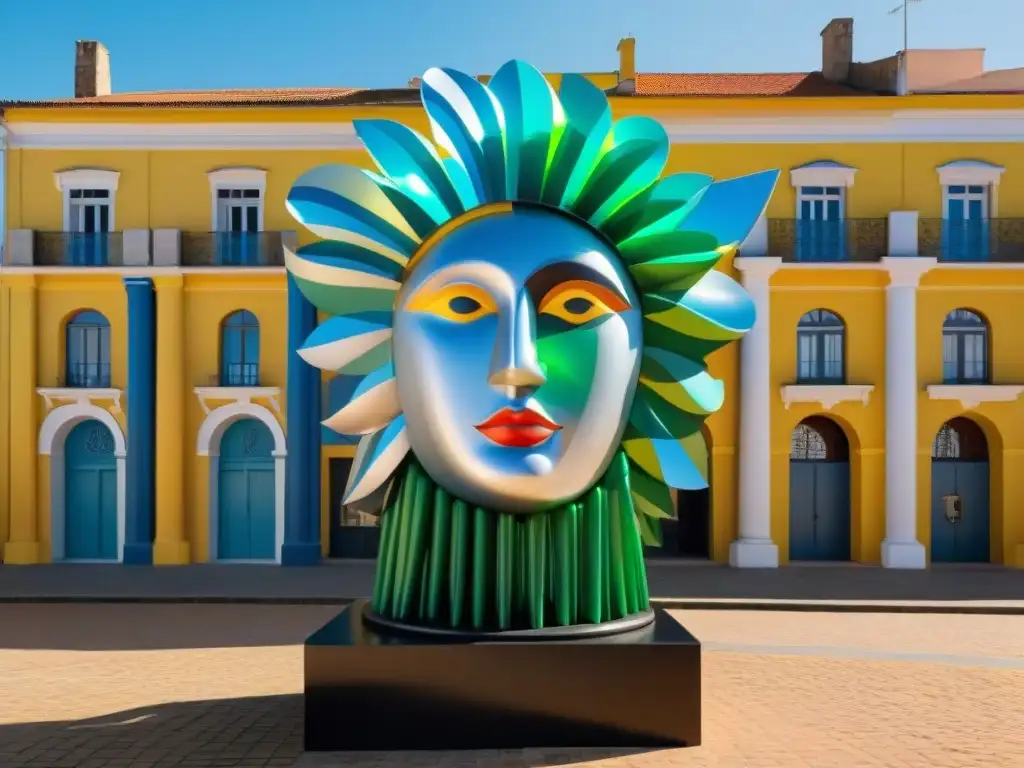 Escultura de arte reciclado en plaza pública de Uruguay: detallada y creativa