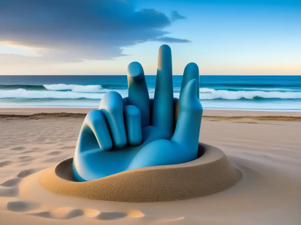 Escultura contemporánea 'La Mano' en Brava Beach, Punta del Este, Uruguay