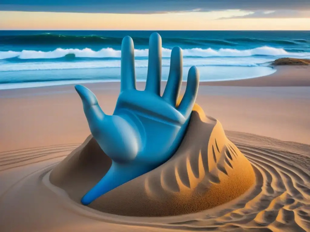 Escultura icónica 'La Mano' en Brava Beach, Punta del Este, Uruguay