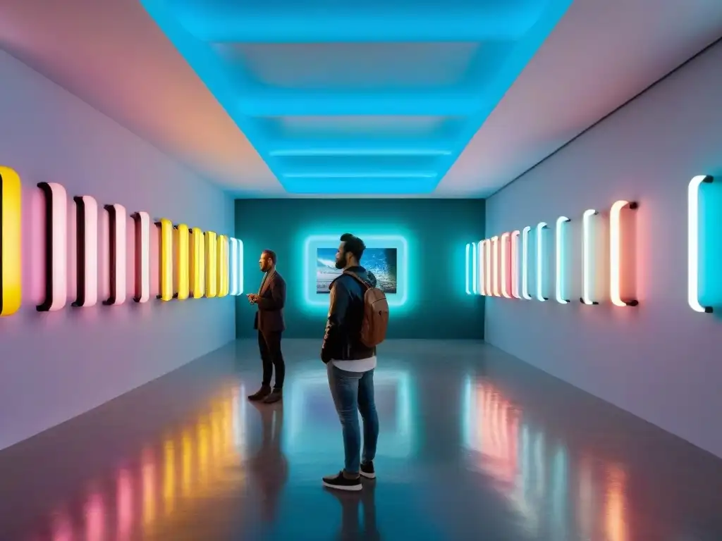 Esculturas y arte interactivo desafían normas en galería futurista de Uruguay, iluminada por neón