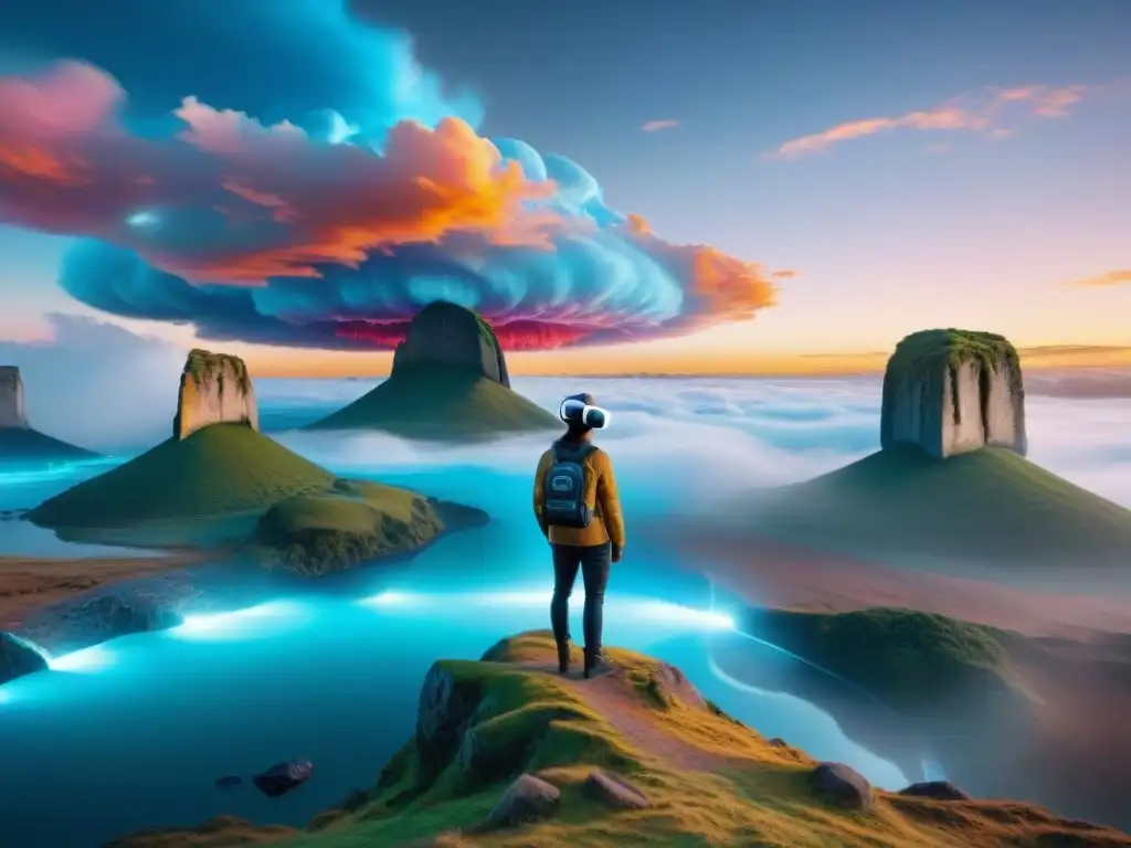 Esculturas icónicas de Uruguay flotan en un paisaje surrealista de realidad virtual