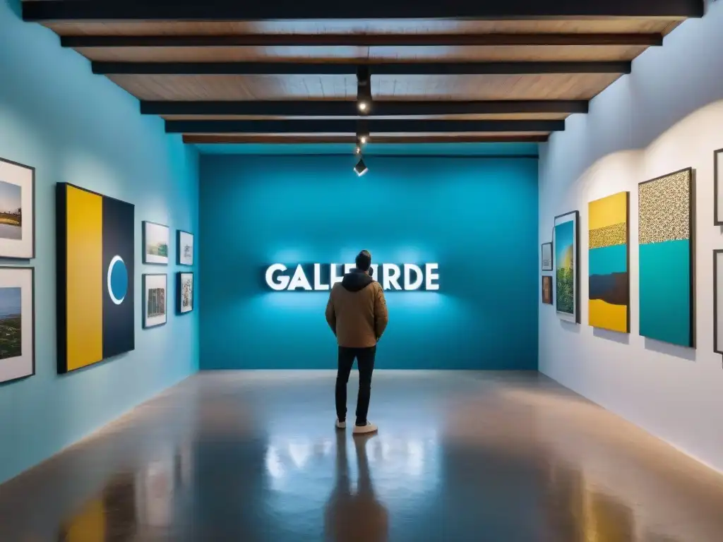 Espacios alternativos arte contemporáneo Uruguay: Galería vibrante con arte vanguardista, instalaciones coloridas y esculturas reflexivas en Uruguay