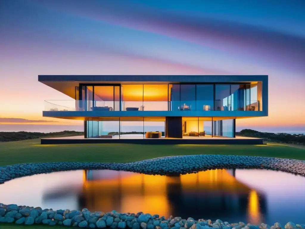 Espectacular fusión de arte y arquitectura contemporánea en Uruguay bajo el atardecer vibrante