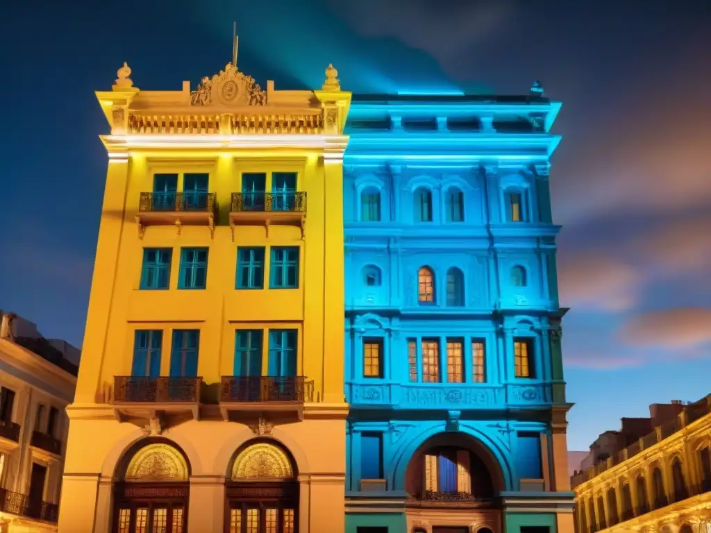 Espectacular proyección de mapeo en fachada histórica en Montevideo, Uruguay