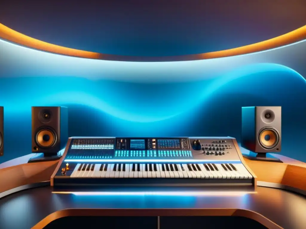 Un estudio de sonido futurista en Uruguay con arte sonoro innovador y tecnología 3D avanzada, equipo de alta tecnología y música inspiradora