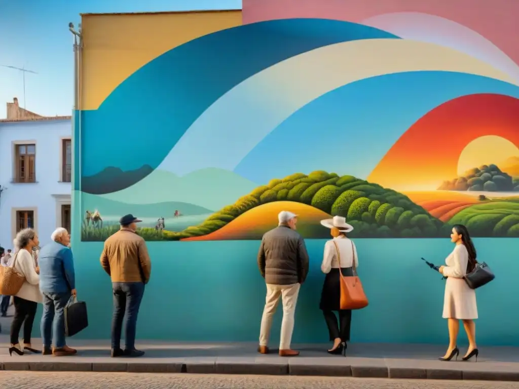 Evento de arte contemporáneo en Uruguay: mural colaborativo con artistas de diferentes generaciones uniendo estilos tradicionales y contemporáneos