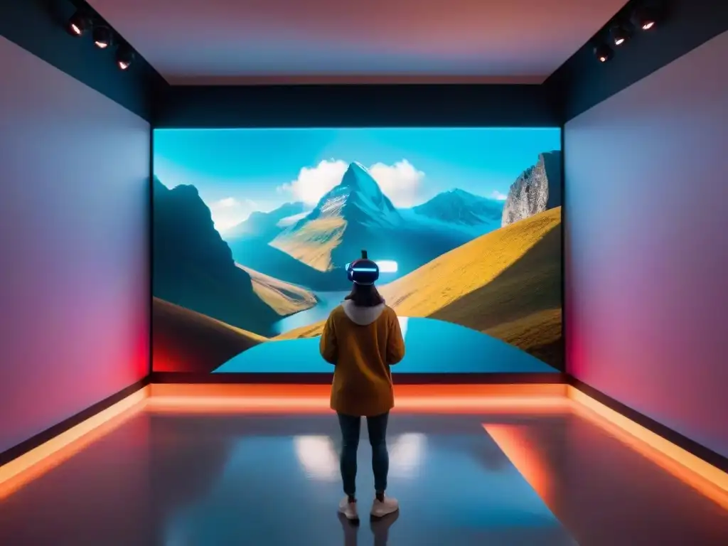 Experiencia inmersiva de arte contemporáneo Uruguay realidad virtual en instalación futurista vibrante