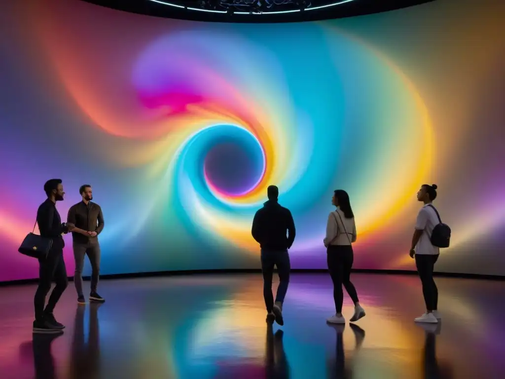 Experiencia inmersiva de arte interactivo en Uruguay, proyección interactiva de colores vibrantes en galería