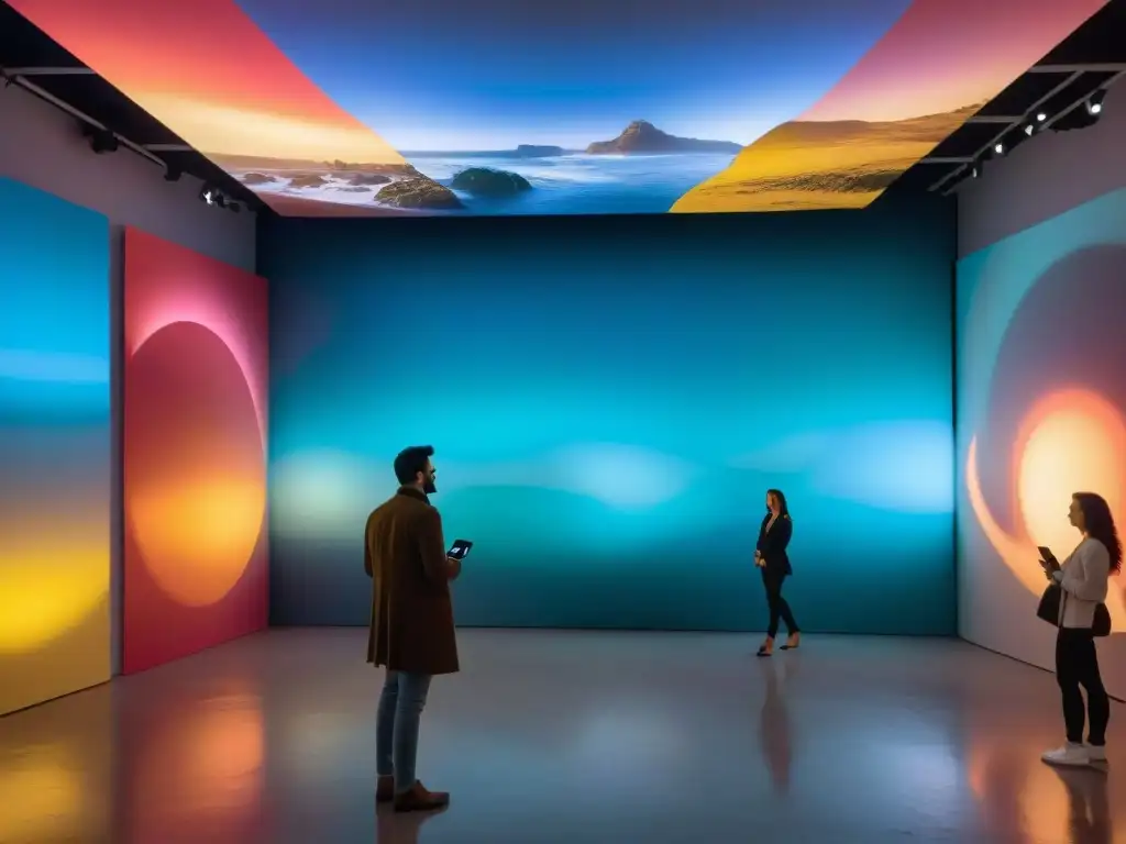 Experiencias únicas en arte contemporáneo Uruguay: Una instalación inmersiva con proyecciones digitales y formas abstractas coloridas