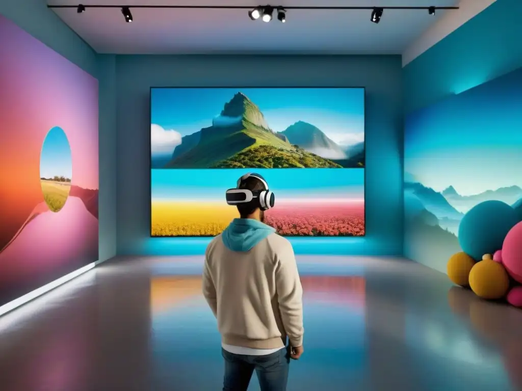 Exposición de arte VR en Uruguay: paisajes digitales hipnóticos Una exposición de arte contemporáneo uruguayo en realidad virtual, fusionando tradición y tecnología en vibrante paisaje digital
