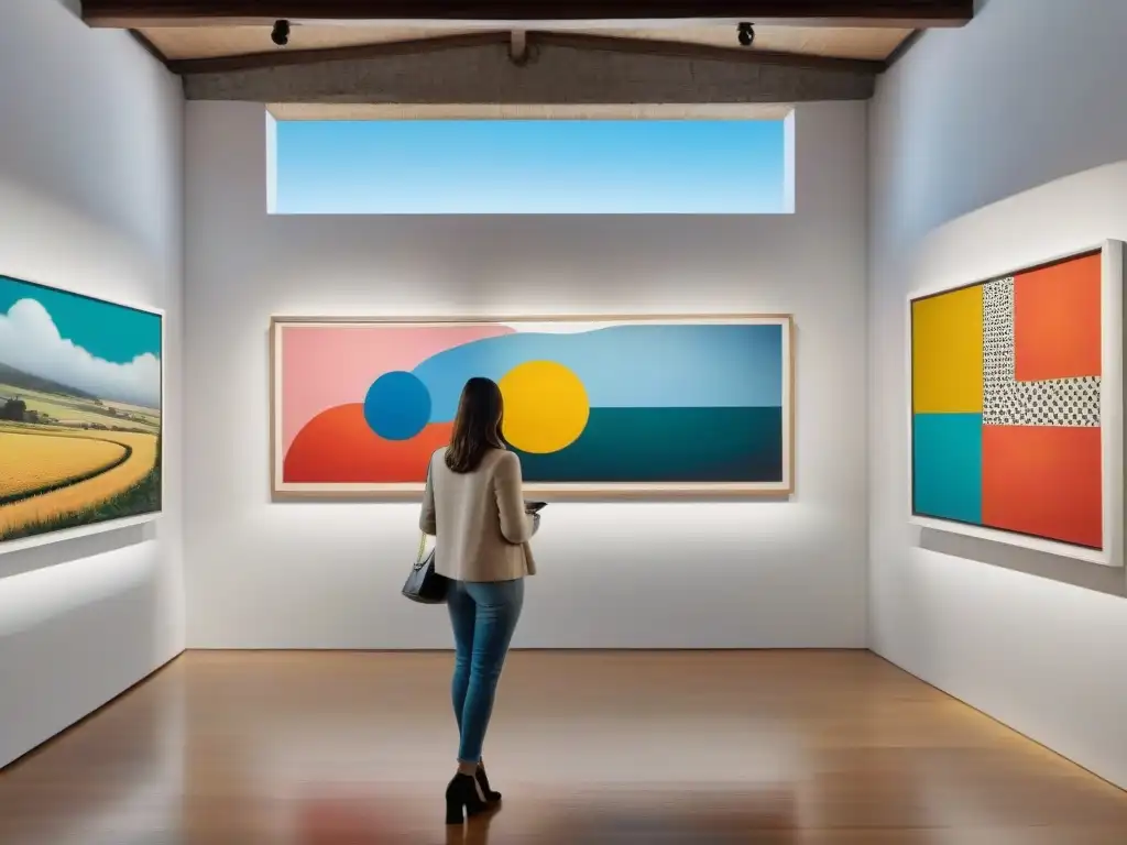 Exposiciones de arte contemporáneo en Uruguay con obras coloridas y vibrantes en galería moderna