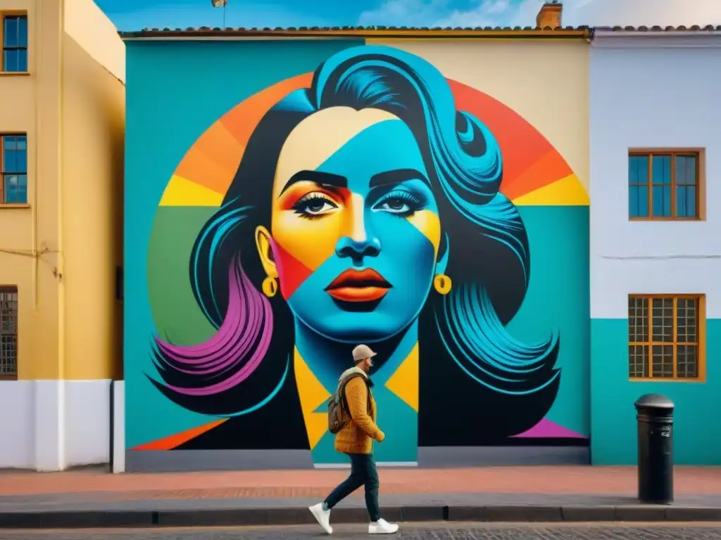 Festival de arte callejero en Uruguay con mural vibrante y detallado