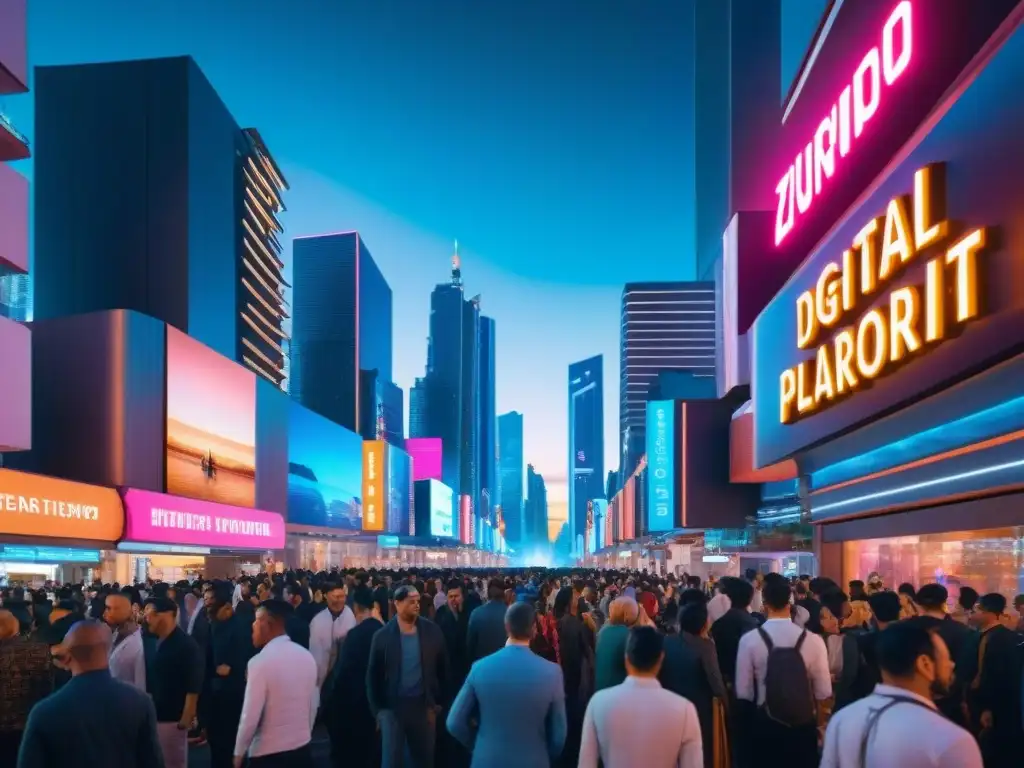 Un futurista paisaje urbano con vibrantes luces neón en rascacielos y vehículos