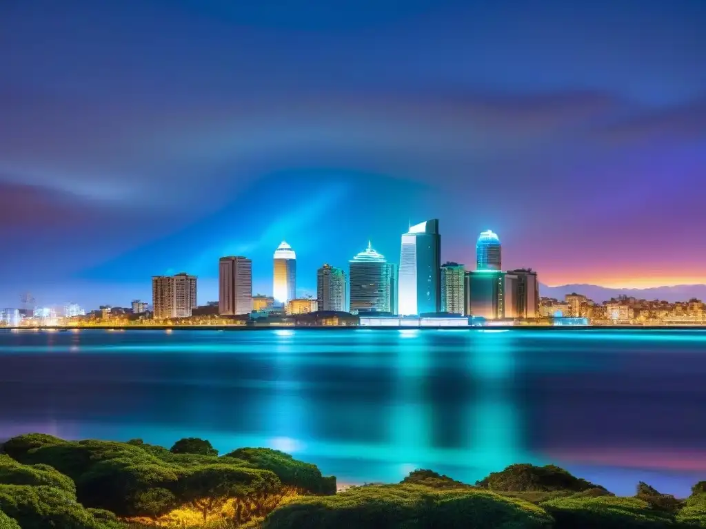 Futurista skyline de Montevideo con técnicas arte digital contemporáneo