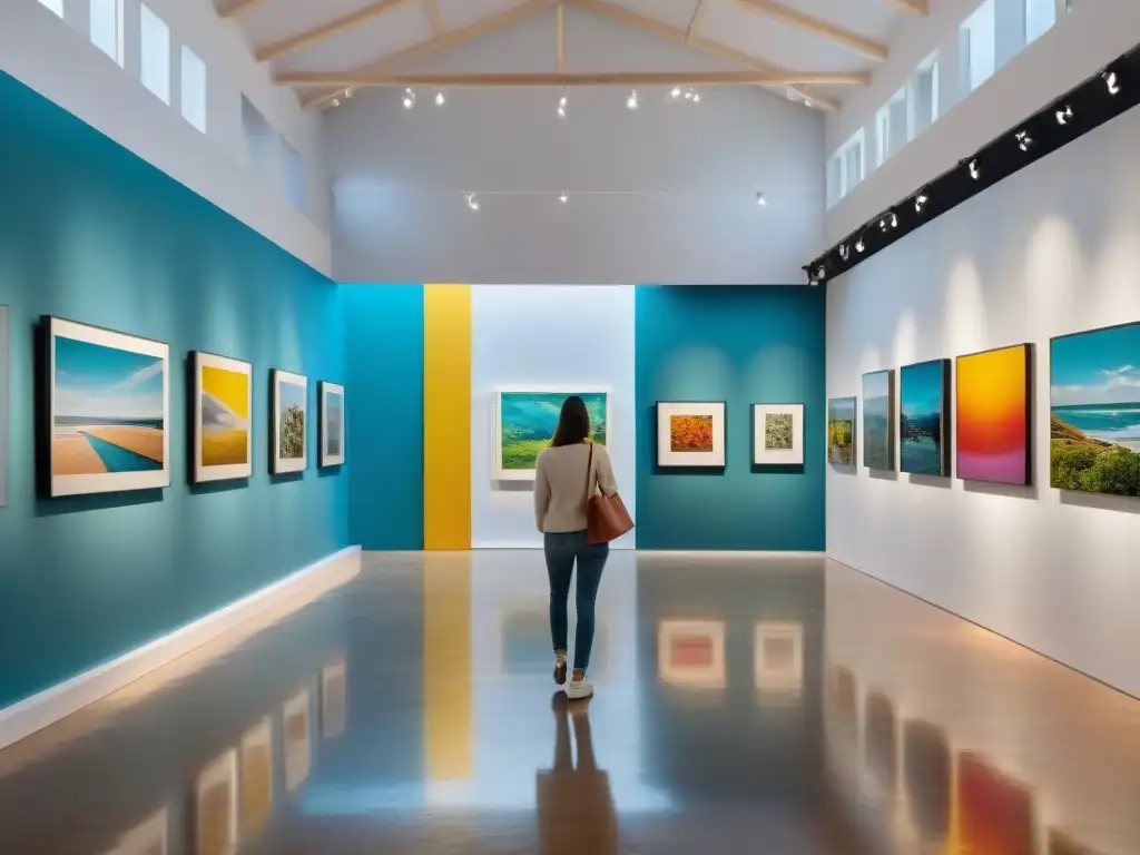 Una galería de arte contemporáneo en Uruguay que impacta emocionalmente, con obras coloridas y visitantes reflexivos