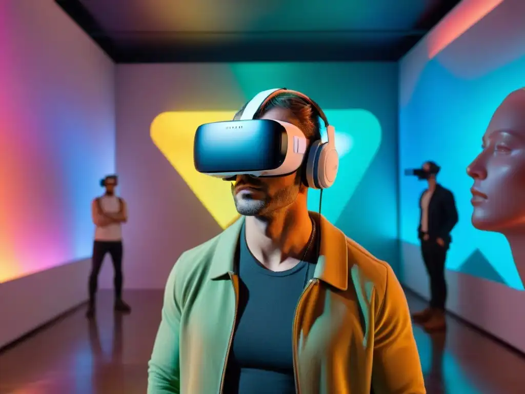 Una galería de arte contemporáneo de Uruguay en realidad virtual con obras vanguardistas y colores vibrantes