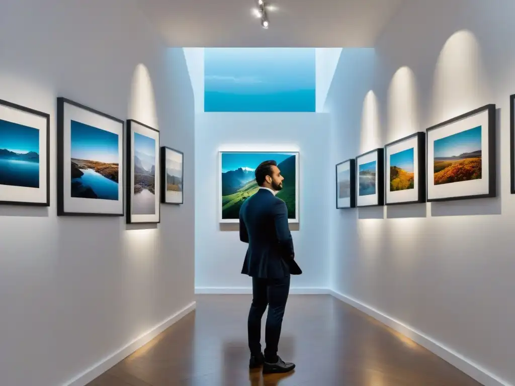 Una galería de arte moderno con fotografías uruguayas contemporáneas vibrantes y cautivadoras