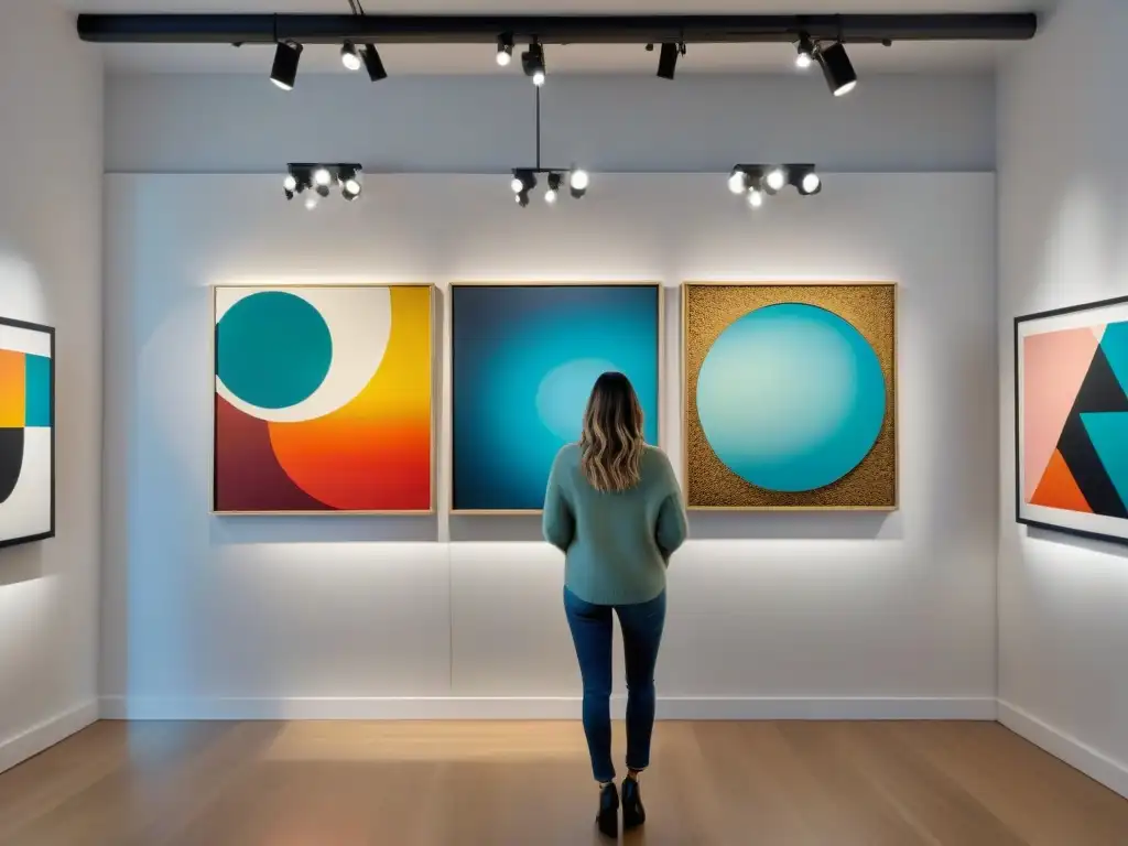 Galería de arte vibrante con pinturas abstractas coloridas de artistas uruguayos contemporáneos, para coleccionistas de arte contemporáneo uruguayo