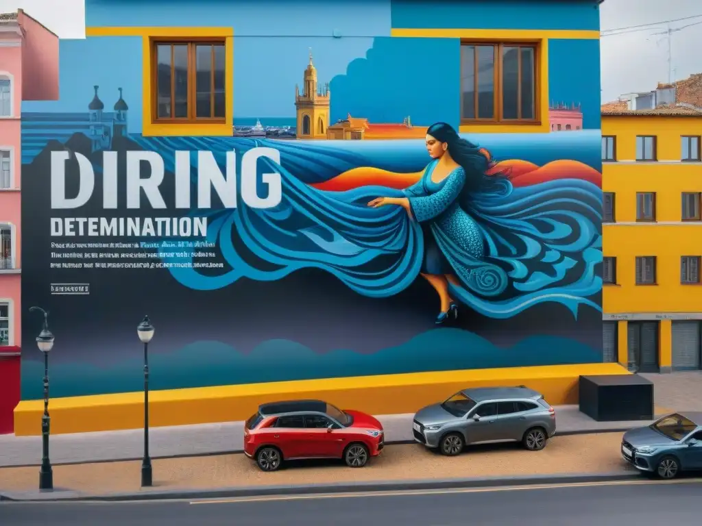 Grupo de artistas emergentes pintando mural vibrante en Uruguay, fusionando arte contemporáneo y tradicional