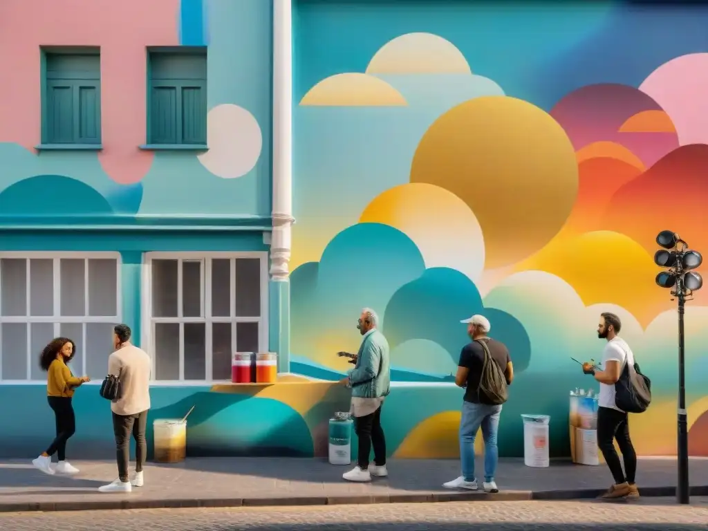 Un grupo diverso de artistas colabora en un mural en Montevideo, Uruguay