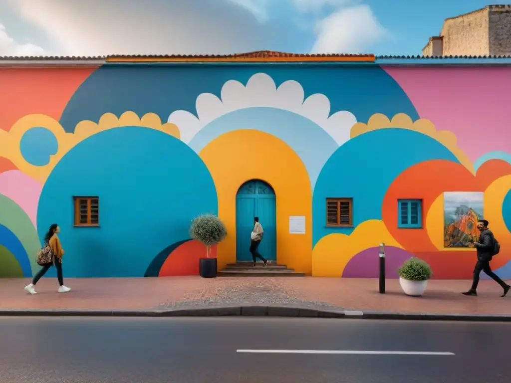 Grupo de jóvenes artistas colaborando en un mural urbano, reflejando la diversidad del arte contemporáneo uruguayo colectivos emergentes